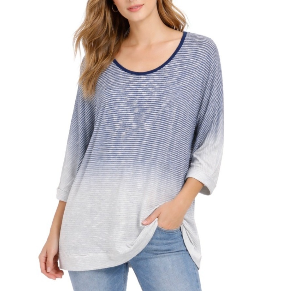 Lane‎ Bryant Knit Sweater Top Blue White Ombre Striped 3/4 Sleeve Womens Plus 22
